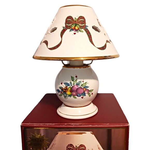 Lenox Holiday Tartan Candle Lamp Holly Leaves Gold Rim Christmas Gift # 6238752 - Picture 2 of 7